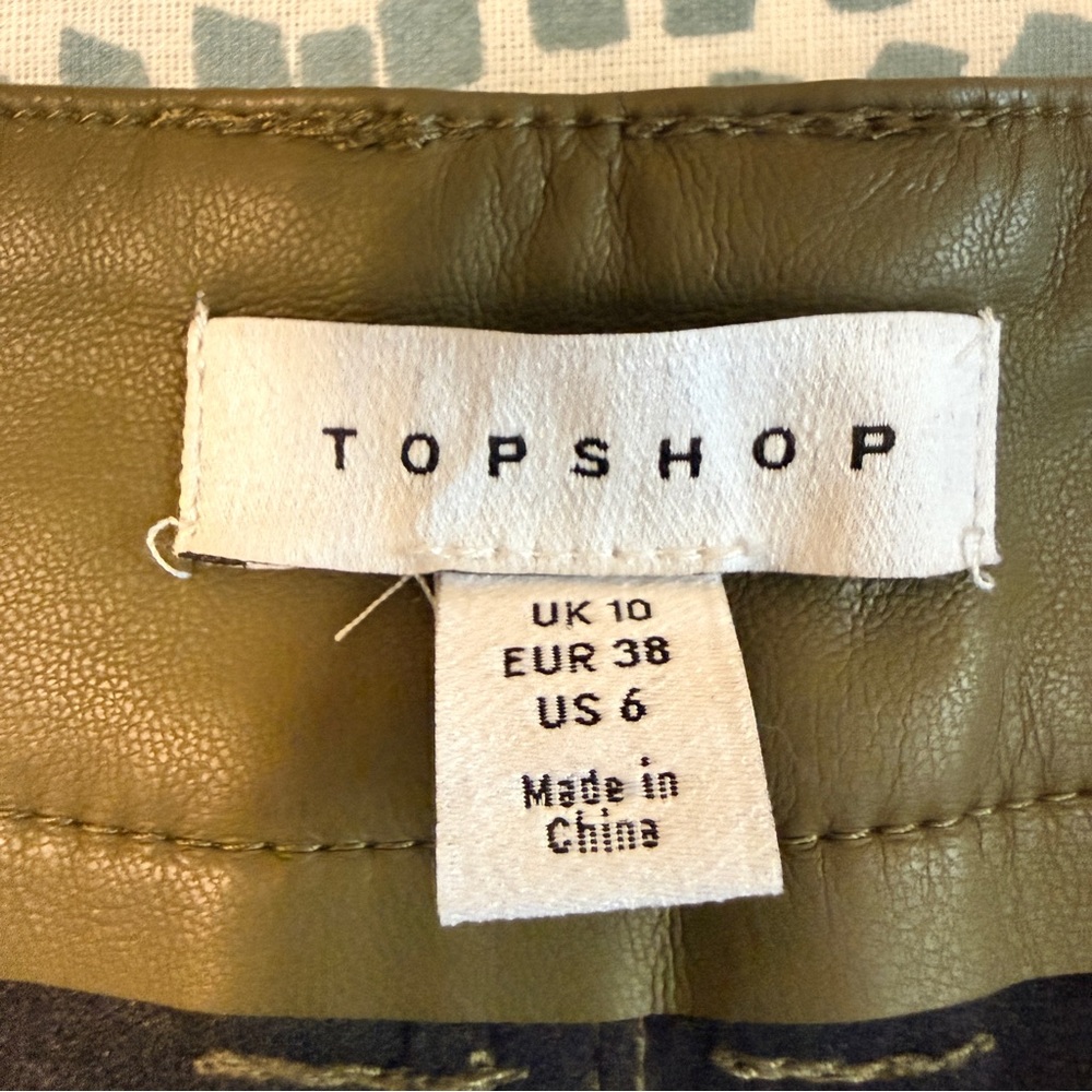 Topshop | Olive Green Vegan Leather Pleated Pants - Picture 6 of 7